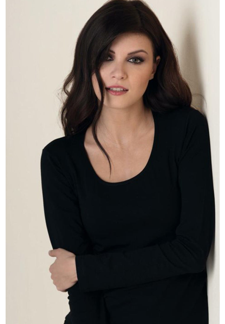 Bellissima Xtra Cotton Long Sleeve Scoop Neck Top Black