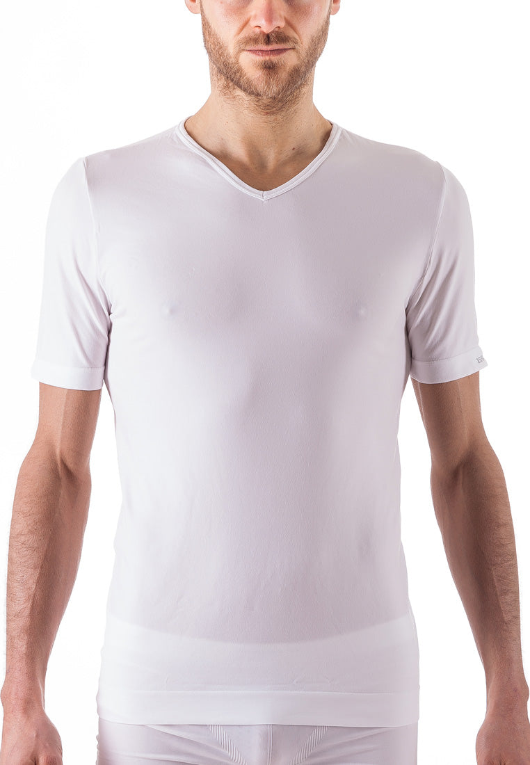 Issimo Mens Short Sleeve V-Neck T-Shirt White