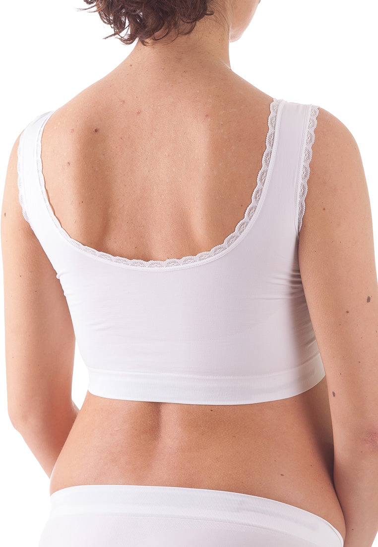 Bellissima Seamless Maternity Lace Trim Top White